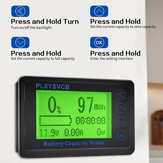 500A Battery Monitor with Shunt, LCD Backlight Screen RV Monitor, High and Low Voltage Programmable Alarm, 10V-120V Battery Monitor for RV Motorcycle Golf Cart Trucks Boat Solar Panel