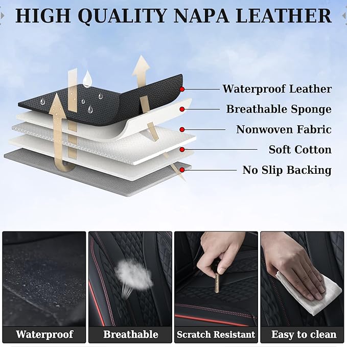 Coverado Car Seat Covers, Rear Car Protectors, Black Leather Seat Covers, 3-Piece Waterproof Automotive Seat Covers for Back Seats Universal Fit for SUVs & Cars, All-Weather Protection