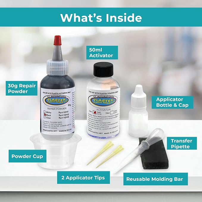 Plastex Plastic Repair Kit - Easily Glue, Repair or Remake Broken Plastic, Fiberglass, Wood & More!. (Standard Black Kit)