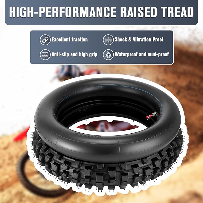 80/100-12 3.00-12 Back Rear Tire and Inner Tube,80/100-12 Dirt Bike Tire,12 Inch Rear Dirt Bike Tire compatible with Honda CRF70 XR70 Kawasaki KLX110 TTR90 PW80 Pit Bike (Fit 90cc 110cc 125cc)
