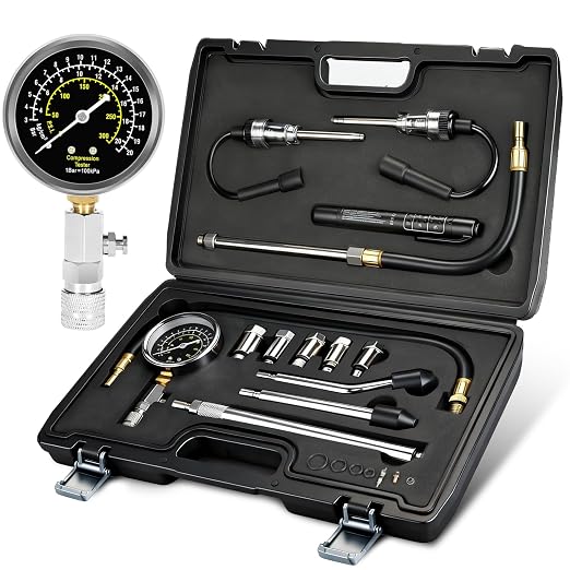 BETOOLL 14pcs Compression Tester with Spark Plug Tester & Brake Fluid Liquid Tester Pen - 300PSI Engine Cylinder Compression Gauge Automotive Tool