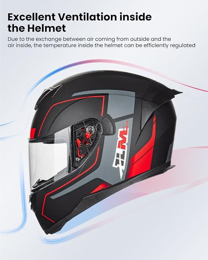 ILM Full Face Motorcycle Helmet for Motocross Street Bike DOT Certified 2 Visors Model-317(Red Black, XL)