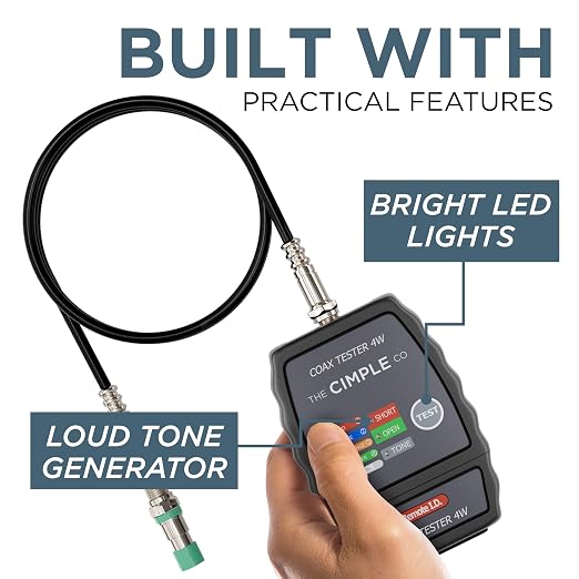THE CIMPLE CO Coax Cable Tester, Tracer, and Toner - 4-Port Coaxial Cable Mapper and Locator with Color-Coded Remotes - Wire Tracer and Continuity Tester for Up to 4 Locations - 4 Ports, Black