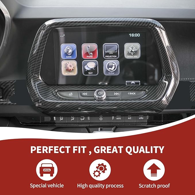 RAZPOY for Camaro Carbon Fiber Interior Trim Kit, 6PCS Gear Shift Panel Trim 8-Inch Large Navigation Screen Radio Cover Compatible with 2017-2023 Chevy Camaro Accessories (8" Large Screen)