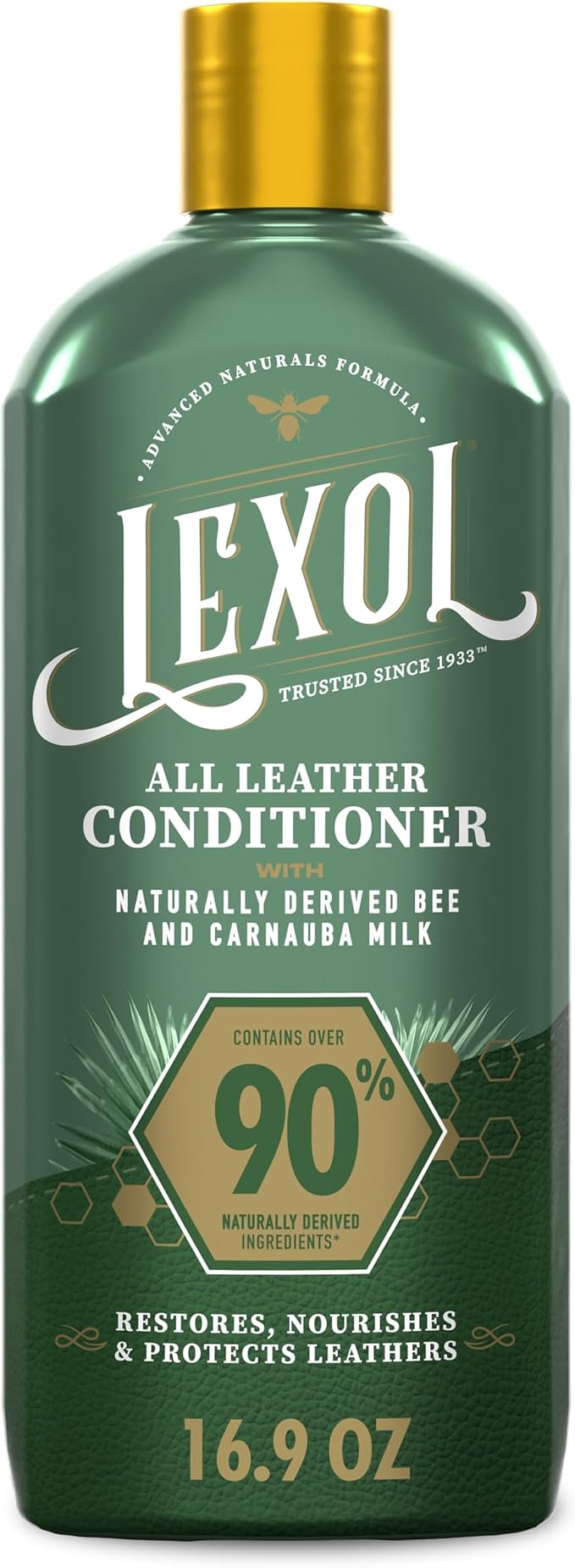 Lexol All Leather Conditioner, Naturally Derived Leather Conditioner with Bee and Carnauba Milk, Great for Car Interiors, Boots, Furniture, Bags, Jackets and More, 16.9 fl oz