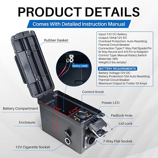 Trailer Light 7-Way Plug Tester with 7, 6, 4/5 Pin Adapter, Water-Resistant Portable Electric Brake Tester for RV/Boat/Utility Trailer with Short Circuit Protection(Battery NOT Included)