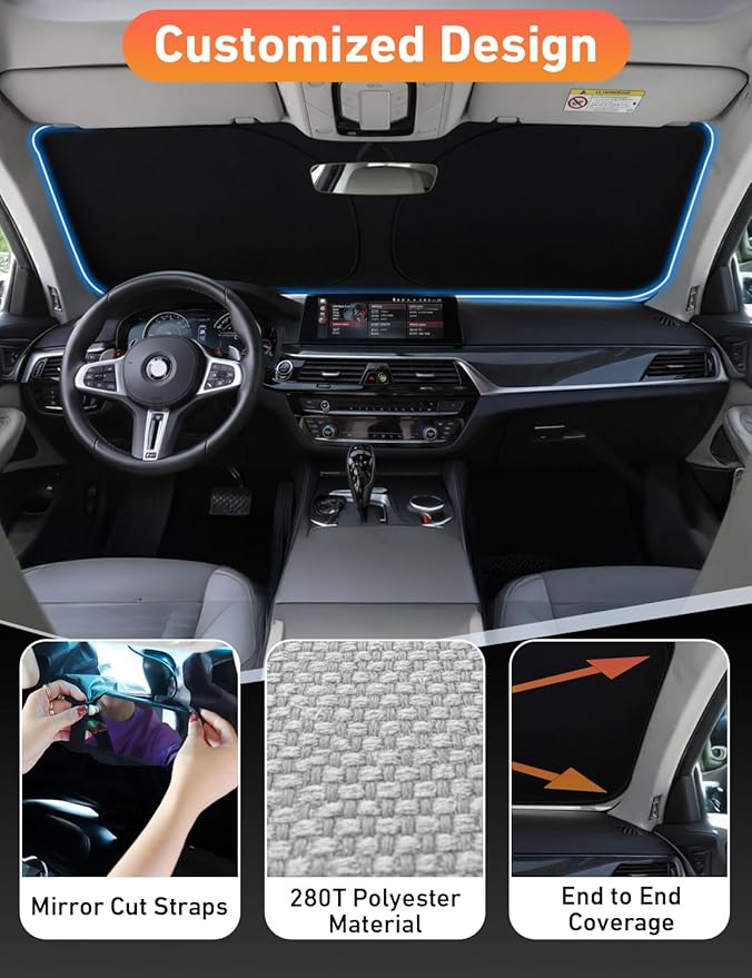 EcoNour Windshield Sunshade for Kia Soul 2020-2024 2025 2026, Sun Visor for Front Windshield & Window Sun Shade Cover, UV Heat Blocker & Protector, Car Accessories