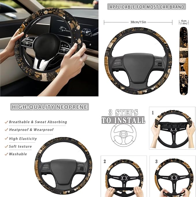 Mushroom Car Aaccessories Full Set of 15 Pcs, Cute Car Seat Covers Set with Rear View Mirror Cover,Steering Wheel Covers,Car Trash Can with Lid for Women Man,Universal Fit
