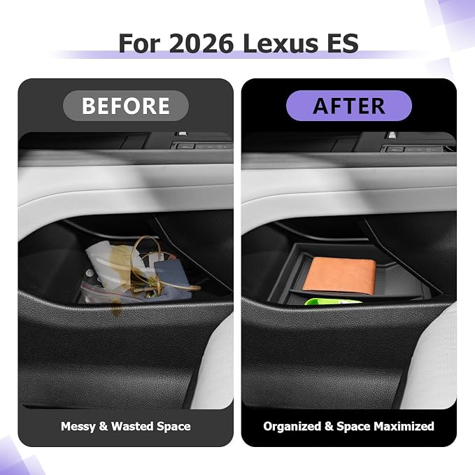 LUWU 2026 Lexsu ES350h/ES350e/ES500e Lower Center Console Organizer for 2026 ES 350h/ES 350e/ES 500e Accessories Armrest Console Storage Box Insert Tray TPE Material Coin Container Black