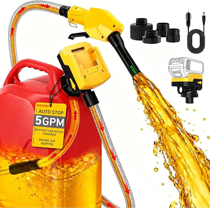 5 GPM Auto-Stop Cordless Fuel Transfer Pump with Hand Trigger Nozzle, Gas Can Pump Compatible with DeWalt 20V & Milwaukee 18V batteries, Portable Electric fuel Pump with Gasoline, Diesel (Bare tool)