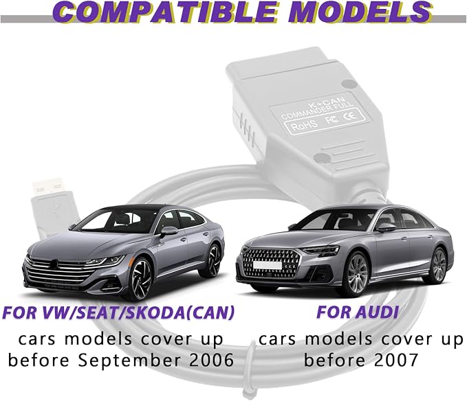 OBD2 Cable for V A G K+CAN Commander v1.4 Diagnostic Scanner Tool,Compatible with V-W/Audi/Skoda/Seat Vehicles,Fit for ECU Programming Tool OBDII Code Reader