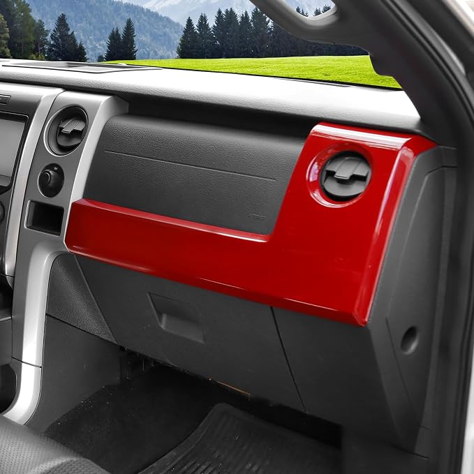 Jimen Fit for Ford F150 2009-2014, 3PCS Center Console Dash Panel Cover Trim (Red)