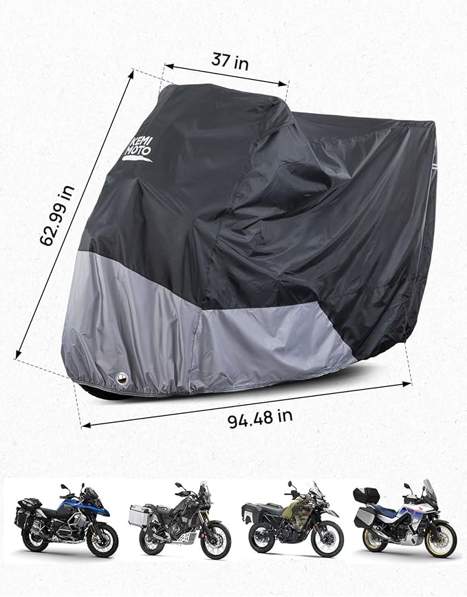 KEMIMOTO 420D Heavy Duty Waterproof Motorcycle Cover Side Top Box Fit Adventure Fit for R1250 GS Tenere 700 KLR 650 Africa Twin 1290 Super Adventure Transalp Outdoor All Weather Windproof Buckle