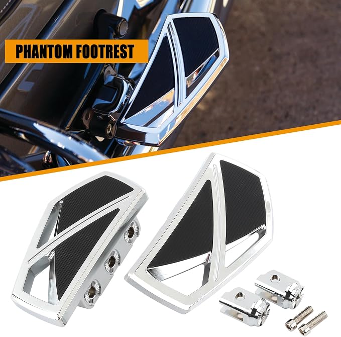 Motorcycle Floorboards Phantom Front Foot Pegs Footrest for Harley Softail 2018-2024 Fat Boy Street Bob Low Rider Sport Glide Slim Fatbob Breakout 114 (Chrome)