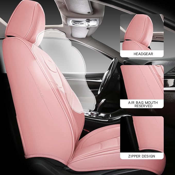 Full Coverage Full Set Waterproof Leather Car Seat Covers with Lumber Support and Airbag Compatible Universal Fit for Most SUVs,Trucks,and Sedans with 5 Seats in Automotive Seat Covers