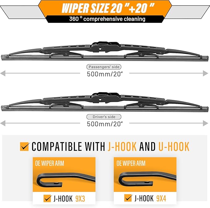 AUTOBOO 20"+20" Windshield Wiper Blade Sets Replacement for Ford E150 E250 E350 2005-2014,Excursion,2003-2009 Honda element -Original Factory Quality (Pack of 2)