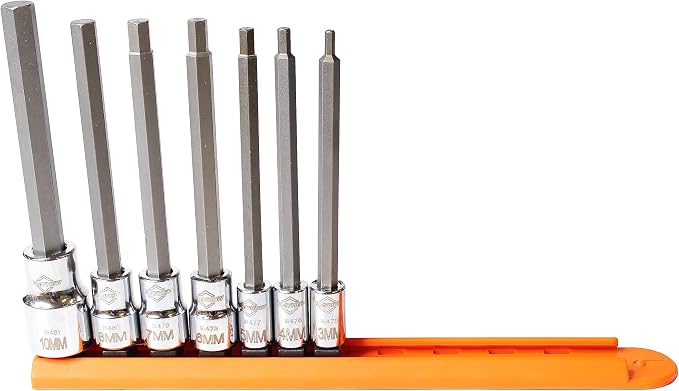 Mayhew Tools 16034 Metric Hex Insert Socket Bit Set, Chrome, 7-Piece Medium-Length