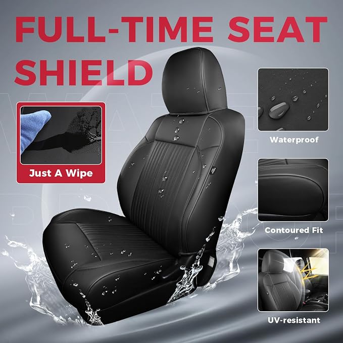 FREESOO Custom Fit for Toyota Tacoma Seat Covers, Front & Rear Fit 2005-2015 Full Coverage Waterproof Leather Truck Automotive Seat Covers, Tacoma Seat Covers Pickup Seat Protector (5 Seats, Black)