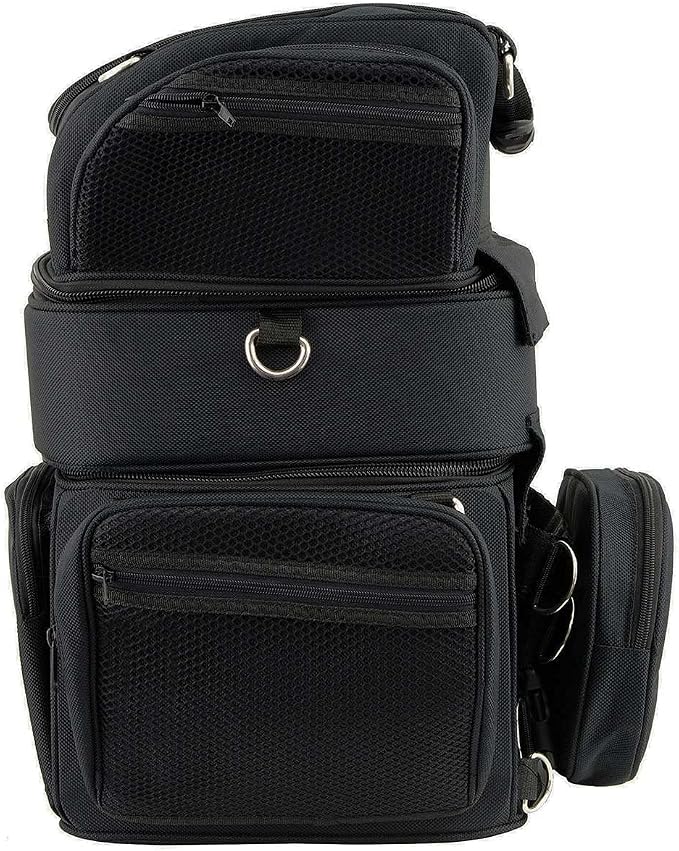 Milwaukee Leather MP8165 Large Black Textile Motorcycle Triple Barrel Sissy Bar Rack Bag with 5 Bonus Pockets - Large