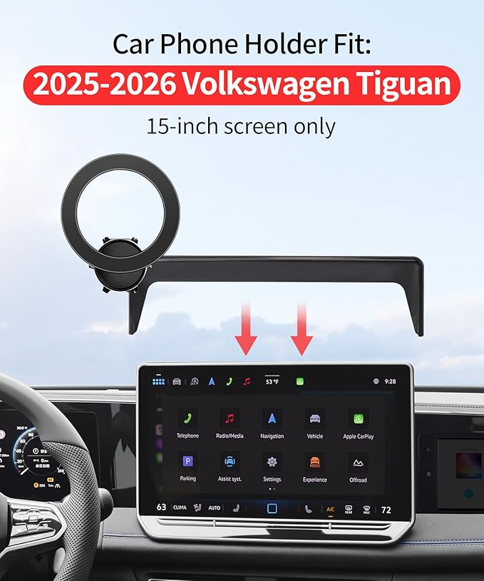 Car Phone Holder for Volkswagen VW Tiguan 2025-2026 Accessories 15-Inch Screen Fixed Clip, 360° Rotation Phone Mount Compatible with MagSafe, Does Not Affect Air Vent