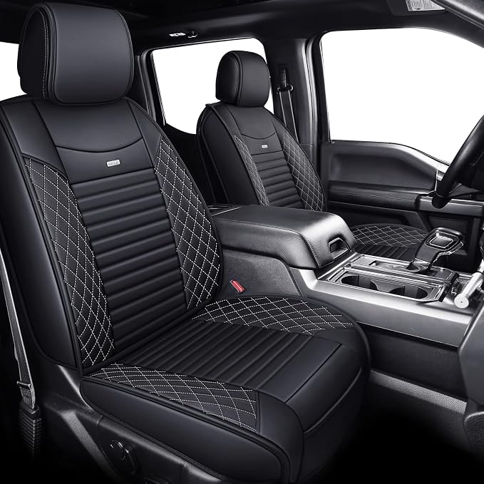 Aierxuan Seat Covers for Cars Full Set 2009-2026 Ford F150 Truck SuperCab Custom Fit 2017-2026 F250 F350 F450, Waterproof Seat Cushion for Pickup Lariat Platinum Raptor (Full Set, Black-White)