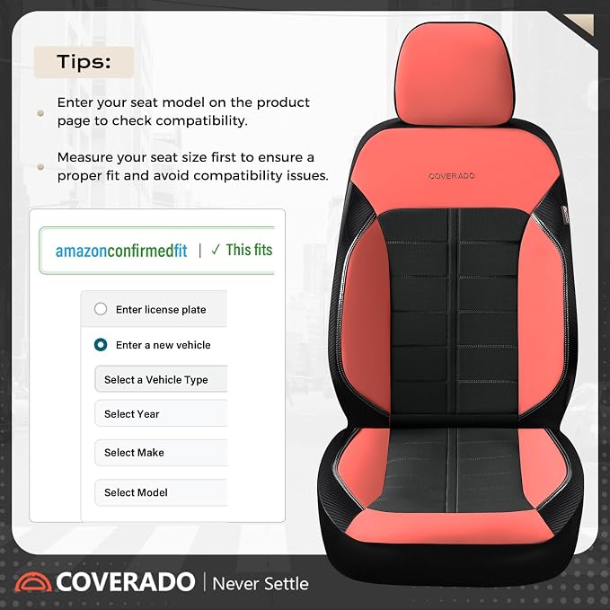 Coverado Seat Covers, Car Seat Covers Front Seats Faux Leather Automotive Seat Covers Luxury Waterproof Car Seat Cover Protectors Universal Fit for Most Cars SUV Trucks, Red&Black