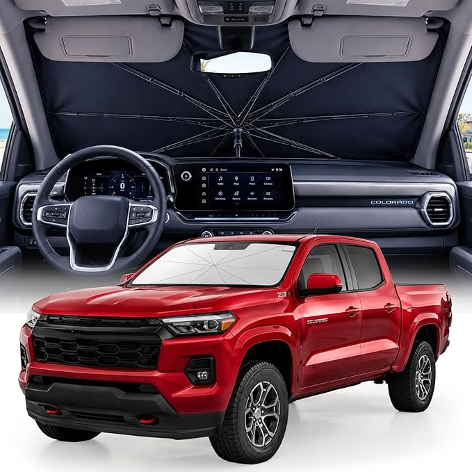 Weektic Truck Windshield Sun Shade Umbrella for Tacoma/Colorado/Canyon/Santa Cruz - Double Thickened Ice Crystal Coating, Sun & Heat Protection, Keep Vehicle Cool & Protect Interior