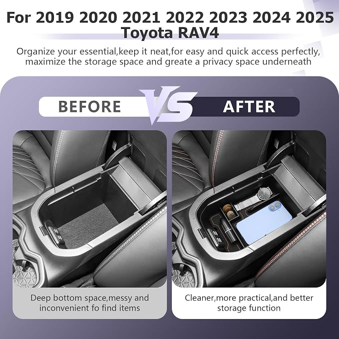 LUWU 2025 RAV 4 Center Console Organizer Compatible with 2019 2020 2021 2022 2023 2024 2025 Toyota RAV 4 Accessories Armrest Console Secondary Storage Box Insert Tray ABS Material Brown