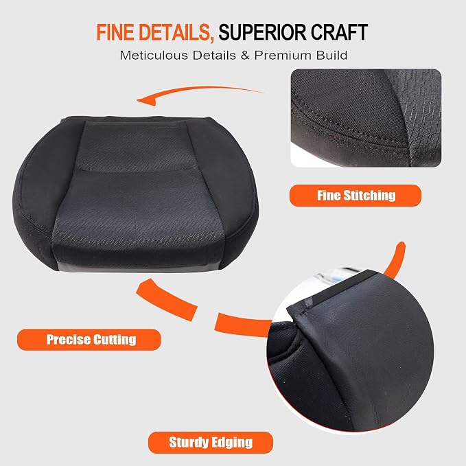 GXARTS Cloth Driver & Passenger Bottom & Top Lean Back Replacement Seat Covers & Driver Foam Cushion Pad Fit for Chevy Silverado Tahoe Suburban Avalanche GMC Sierra Yukon 2007-2014 1500 2500HD 3500HD
