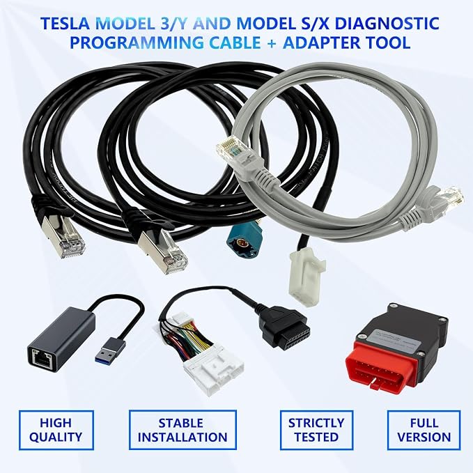 6 Pcs Diagnostic Cables Set for Tesla Model S 3 X Y, USB OBD2 Diagnostic Tools Adapter, with OBDII Adapter Harness 1013230-00-A, 1137658-00-C, 1930388-00-A