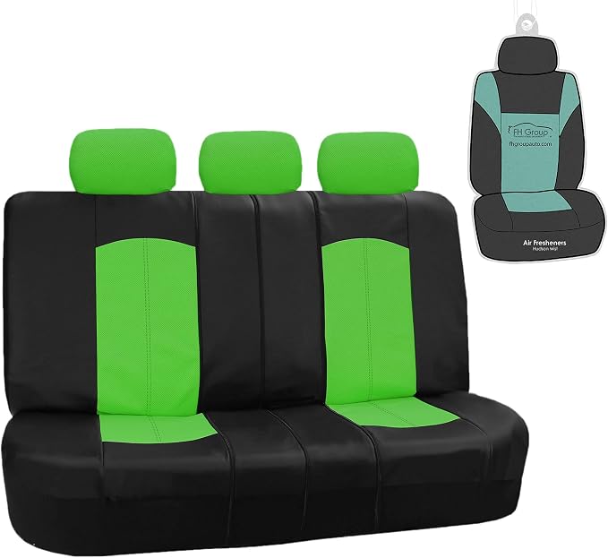 FH Group Highest Grade Faux Leather Split Bench Seat Cover, Rear Set – Universal Fit for Cars Trucks & SUVs (Green/Black) PU008013