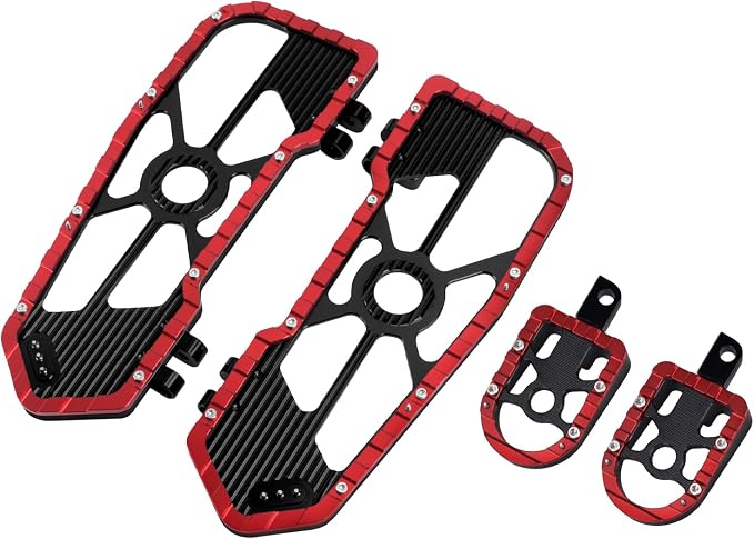 Motorcycle Floorboards Driver Passenger Footboards Wide Foot Pegs Board Pedal Compatible with Touring Electra Road Street Glide Softail Road King Red Edge