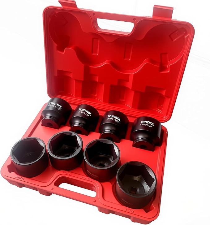 TONYNOL 1/2 Inch Drive Impact Jumbo Socket Set,6-Point,SAE(2-1/16" to 2-1/2"),8 Pcs,Cr-MO Steel,With a Storage Case