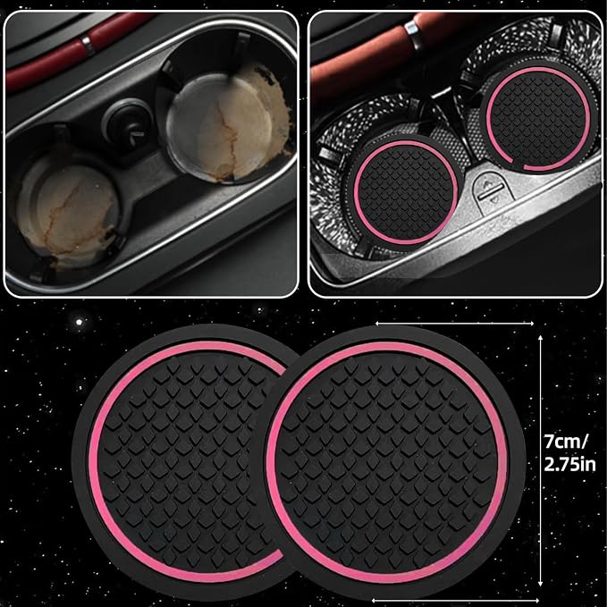 NBTEPEM 6 PCS Car Steering Wheel Cover Set, Microfiber Leather Steering Wheel Covers Universal 14.5-15 inch, Center Console Cover, Seat Belt Cushion, Cup Holder Coaster, Car Accessories Set Pink