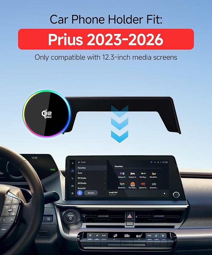 Qi2.2 Max 25W Fast Wireless Car Charger Phone Holder for 2023-2026 Toyota Prius 12.3-Inch Screen, Magnetic Phone Mount Compatible with MagSafe