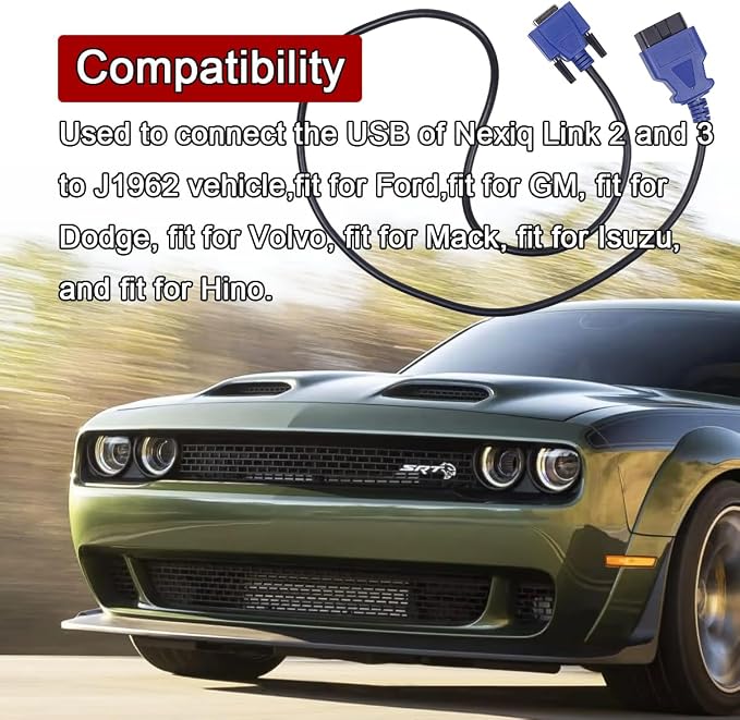 16 Pin OBD2 Cable Adapter Compatible with Nexiq USB Link 2 & 3 J1962 Diagnostic Cable for Ford, GM, Dodge, Volvo, Mack, Isuzu, Hino 493113