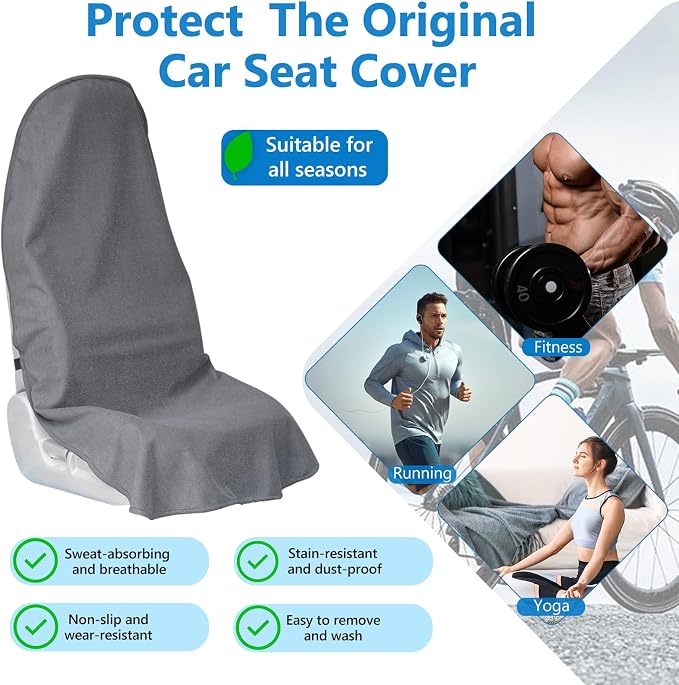 Car Seat Covers Universal Car Protective Front Seat Covers Washable Non-Slip Seat Protectors for Gym Workouts,Waterproof and Sweatproof Towel Seat Covers for Cars,Trucks, Jeeps (2 Pack Grey)