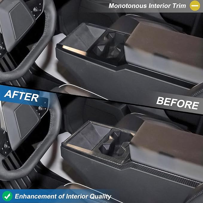 Carbon Fiber Center Console Cup Holder Panel Cover Compatible with Tesla Cybertruck 2024-2026