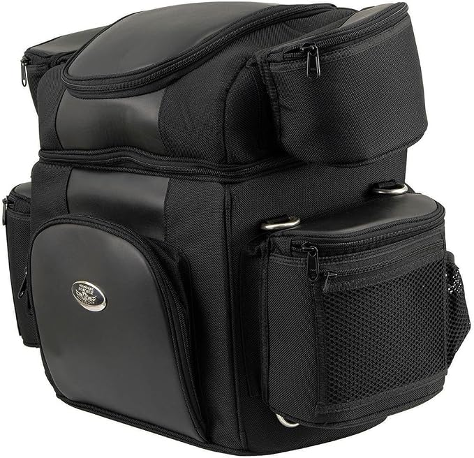 Milwaukee Leather MP8180 Medium Black '5 Pocket' Motorcycle Textile Double Barrel Sissy Bar Bag - Medium