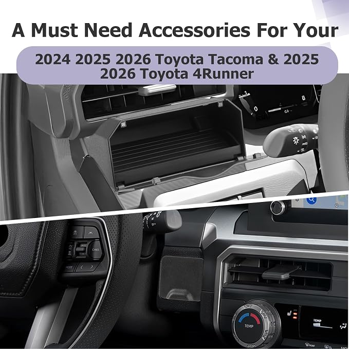 LUWU 2PCS Center Console Organizer for 2024 2025 2026 Toyota Tacoma & 2025 2026 Toyota 4Runner Accessories Storage Drawer Tray, Driver's Air Vent Storage Tray Extra Storage Organizer for Key Coins
