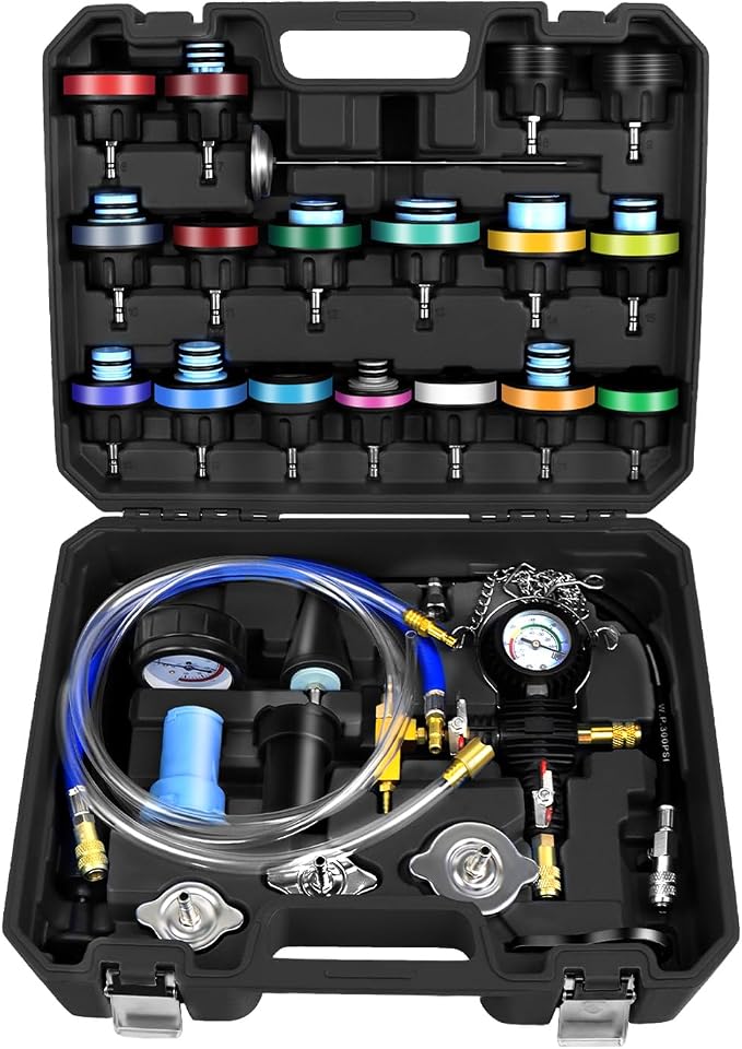 JIFETOR 28PCS Radiator Pressure Tester and Coolant Refill Tool Kit, Auto Cooling System Leakage Test and Pneumatic Vacuum Purge Filling Set Universal for Airlift Car Auto Truck