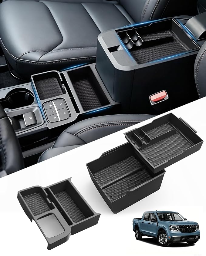 SEVEN SPARTA 3 Pcs Center Console Organizer Set for Ford Maverick 2022-2026 | Package Includes: 1x Front Tray, 1x Upper Console Organizer,1x Lower Deep Bin
