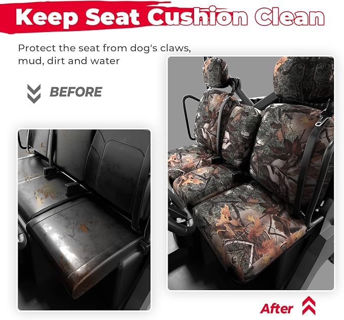 KEMIMOTO UTV Seat Covers Camo Split Bench Compatible with Can Am Defender | Scratch-resistant 1680D oxford fabric, Waterproof,Easy to Clean, hook and loop,w/Headrest Cover Front Two Doors Split Bench