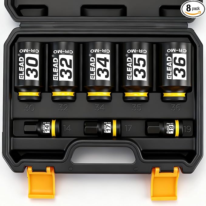 12-Point 1/2" Drive Axle Nut Socket Set, 8-Piece Metric Wheel Axle Nut Wrench Large Jumbo 30mm 32mm 34mm 35mm 36mm, Hex Bit Socket 14mm 17mm 19mm, Car Spindle Joint High Torque Truck Bearing Locknut