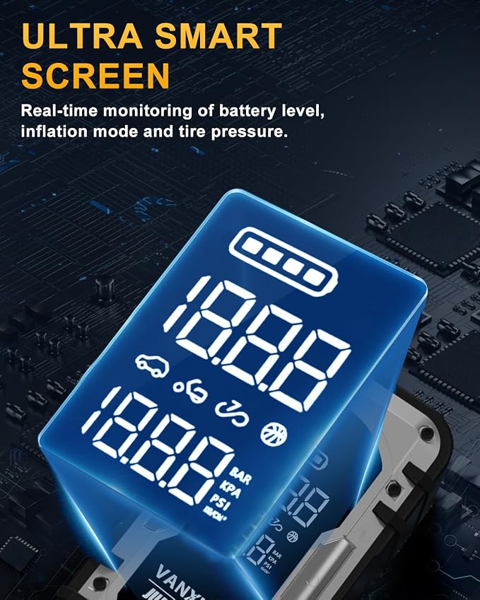 8000A Portable Car Battery Jump Starter with Air Compressor, 150PSI (9.0 L Gas/8.0L Diesel), 12V Jump Box Car Battery with 600 Lm LED Light, with Large LED Display, Power Bank