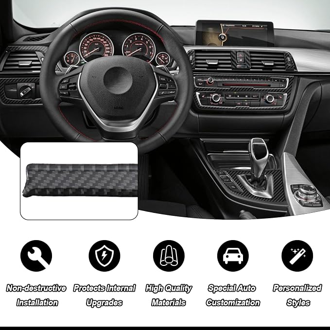 13PCS Real Carbon Fiber Interior Trim Kit Compatible with BMW 3 Series F30 F31 F34 2012–2019, 4 Series F32 F33 F36 2014–2020, Interior Decor Sticker Accessories