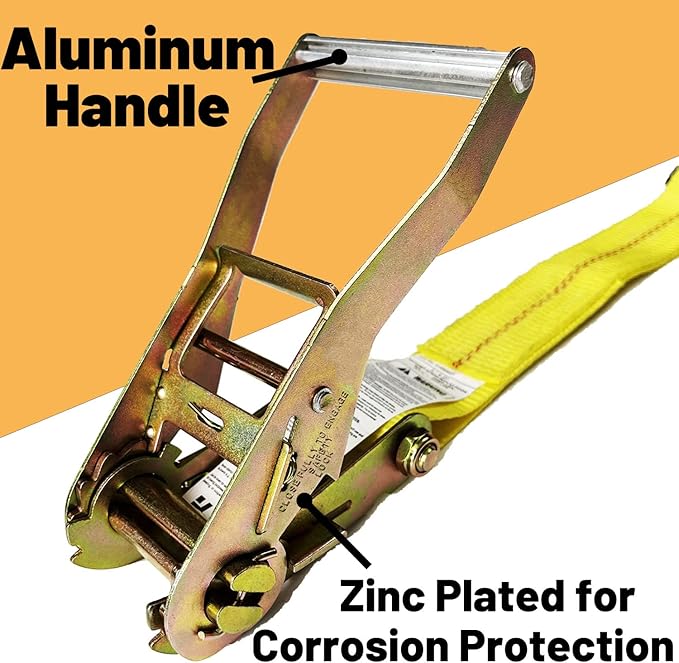 KJE Flat Hook Ratchet Straps,4 Pack Heavy Duty Tie Down Straps 2" x 27' Weather Resistant Cargo Strap 3,333 Pound Working Load Limit for Flatbed, Truck, Trailers Pickup