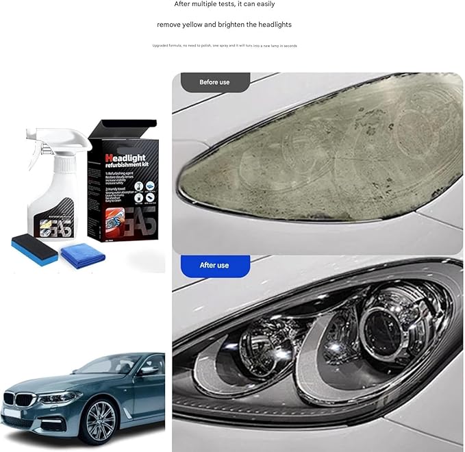 Q1forHeadlight Cleaner, Automotive Headlamp Restoration Fluid Kit, Headlight Restoration Kits, Improve Nighttime Visibility For Brighter