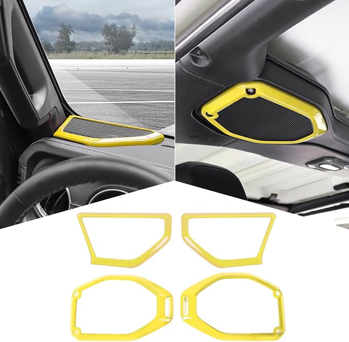 RT-TCZ A Pillar Speaker Trim Cover & Roof Speaker Audio Trim Cover Ring Kit Decoration Interior Accessories for Jeep Wrangler JL JLU & Gladiator JT 2018-2022,Yellow