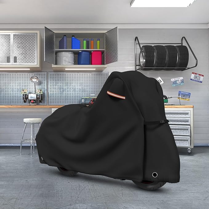 Roasivi Motorcycle Covers Waterproof Outdoor Storage for Harley Davidson Touring Models Heavy Duty Cover for General Motorcycle 110" L x 45" W x 59" H Black